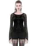Dark In Love Diascia Gothic Velvet Top - Skull Cameo Mesh