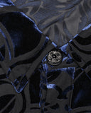 Punk Rave Mens Longline Baroque Gothic Velvet Flocked Shirt - Blue & Black