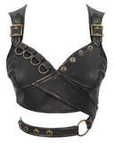 Devil Fashion Womens Steampunk Bronzed Faux Leather Cropped Vest Top
