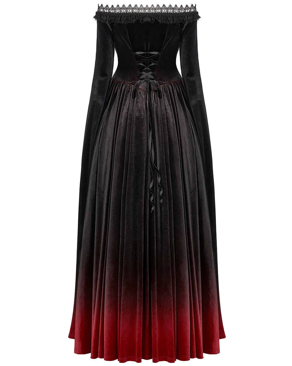 Punk Rave Womens Gothic Gradient Velvet Wedding Dress Black Red