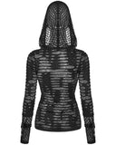 Punk Rave Womens Apocalyptic Gothic Grunge Shredded Mesh Hooded Top Hoodie Black