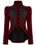 Punk Rave Vesperina Womens Gothic Velvet Riding Jacket - Red