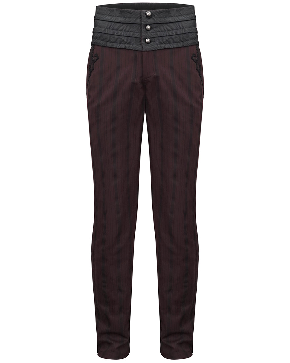 Men's Black Velvet Embroidery Gothic Regency Dress Pants /Velvet Pant