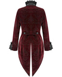 Devil Fashion Athanasius Womens Gothic Tailcoat Jacket - Red & Black Damask