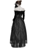 Devil Fashion Covetous Nature Womens Long Gothic Ballgown Wedding Dress - Black Velvet & Lace
