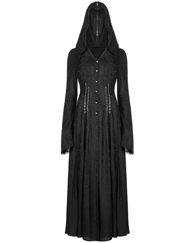 Punk Rave Womens Dark Gothic Cutout Applique Jacquard Hooded Cloak Jacket