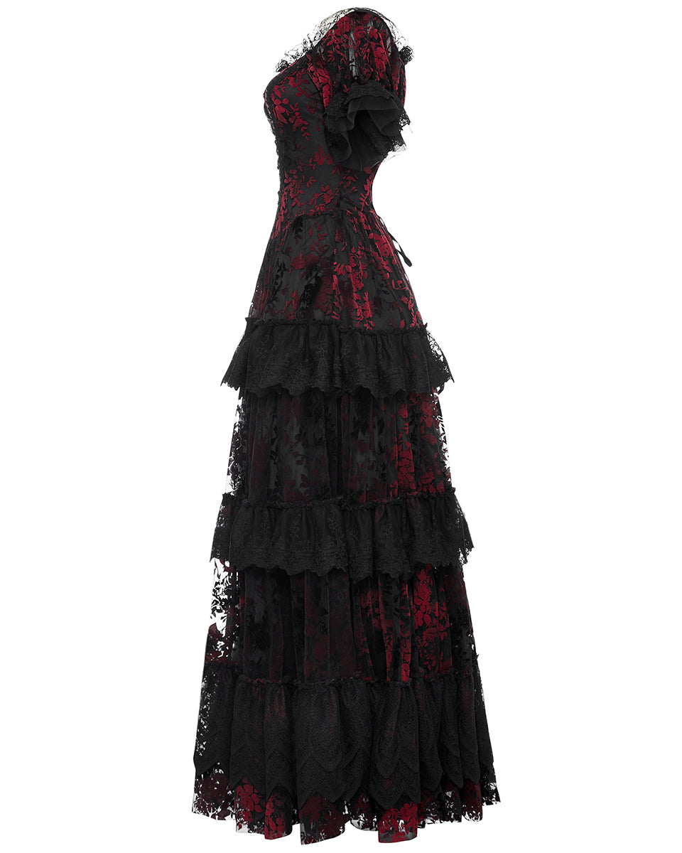 Punk Rave Decadent Gothic Floral Lace Hi Low Dress