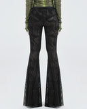 Punk Rave Womens Apocalyptic Goth Sheer Mesh Fishnet Flare Leggings Bell Bottoms