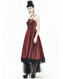 Devil Fashion Long Gothic Ball Gown Prom Wedding Dress Red Tafetta Black Lace