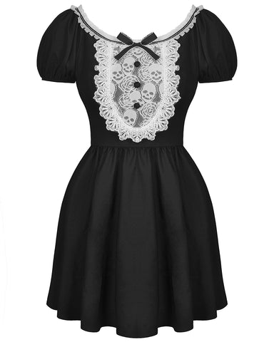 Dark In Love Gothic Punk Skull Lace Mini Dress - Black & White