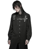 Punk Rave Mens Dark Gothic Longline Dovetail Shirt - Black Stripe