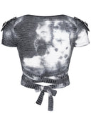 Punk Rave Womens Apocalyptic Goth Crop T Shirt Top Grey Tie Dye Shredded Grunge
