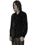 Punk Rave Mens Gothic Crimped Velvet Chained Dress Shirt - Black
