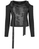 Punk Rave Plus Size Apocalyptic Gothic T Shirt Top Black Shredded Straps Grunge