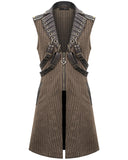 Devil Fashion Elphinstone Mens Long Steampunk Waistcoat Vest - Brown