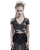 Punk Rave Womens Apocalyptic Goth Crop T Shirt Top Grey Tie Dye Shredded Grunge