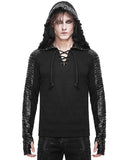 Devil Fashion Mens Dieselpunk Hooded Top Black Gothic Punk Apocalyptic Hoodie