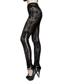 Devil Fashion Womens Sheer Flocked Skull Cameo Leggings