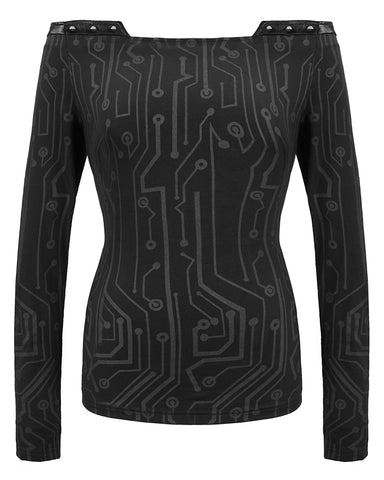 Devil Fashion Womens System Outage Off-Shoulder Cyberpunk Top
