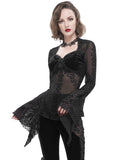 Eva Lady Dark Gothic Velvet Flocked Mesh Blouse Top