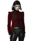 Punk Rave Vesperina Womens Gothic Velvet Riding Jacket - Red