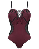 Devil Fashion Gothic Burlesque One-Piece Swimsuit - Red & Black