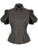 Devil Fashion Ottensia Womens Steampunk Shirt - Black & Brown Stripe