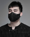 Punk Rave Mens Womens Goth Apocalyptic Face Cover Mask Black Cracked PU Buckled