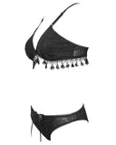 Devil Fashion Two-Piece Tasselled Gothic Bikini Swimwear Set