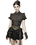 Devil Fashion Ottensia Womens Steampunk Shirt - Black & Brown Stripe