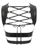 Devil Fashion Womens Steampunk Bronzed Faux Leather Cropped Vest Top