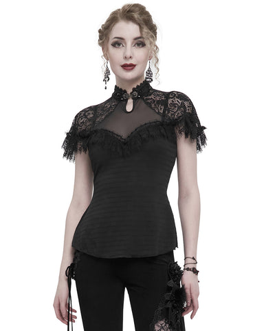 Eva Lady Womens Dark Gothic Lolita Lace Ruffle Top