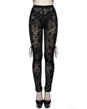 Devil Fashion Womens Sheer Flocked Skull Cameo Leggings