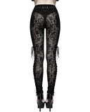 Devil Fashion Womens Sheer Flocked Skull Cameo Leggings