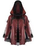 Devil Fashion Womens Gothic Sateen Hooded Cape - Red & Black