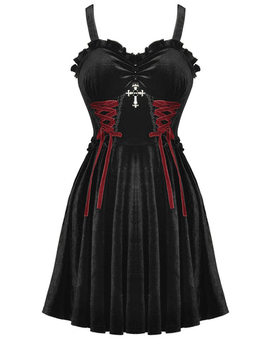 Dark In Love Velvet Gothic Lolita Crucifix Mini Dress