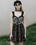 Punk Rave Daily Life SkullFlower Lolita Mini Dress - Black & White Plaid
