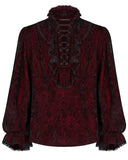 Punk Rave Balthasar Mens Velvet Gothic Vampire Poet Shirt - Red & Black