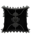 Punk Rave Gothic Home Lace Applique Filled Cushion - Black Velvet