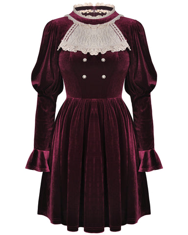 Dark In Love Regency Court Vampire Dress - Wine Red