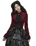 Punk Rave Morgana Womens Gothic Velvet Blouse Top - Red