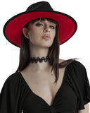 Punk Rave Daily Life Womens Gothic Beaded Wide Brim Fedora Hat - Black & Red