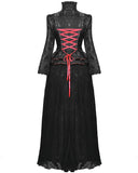 Eva Lady Long Gothic Jacquard & Lace Dress Jacket - Black & Red