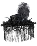 Eva Lady Womens Gothic Lolita Fringed Feather Rose Wide Brim Mourning Hat