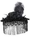 Eva Lady Womens Gothic Lolita Fringed Feather Rose Wide Brim Mourning Hat