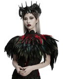 Punk Rave Womens Gothic Burlesque Feathered Shawl Cape - Black & Red