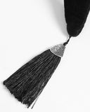 Eva Lady Womens Baroque Gothic Fringed & Feathered Pointed Velvet Witch Hat