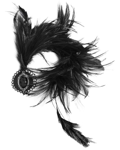 Punk Rave Womens Gothic Hair Barette With Black Feathers