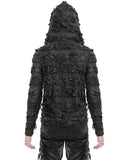 Devil Fashion Mens Apocalyptic Gothic Punk Shredded Lace Up Hooded Top Black