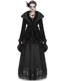 Eva Lady Womens Baroque Gothic Damask Winter Coat With Faux Faur Trims - Black